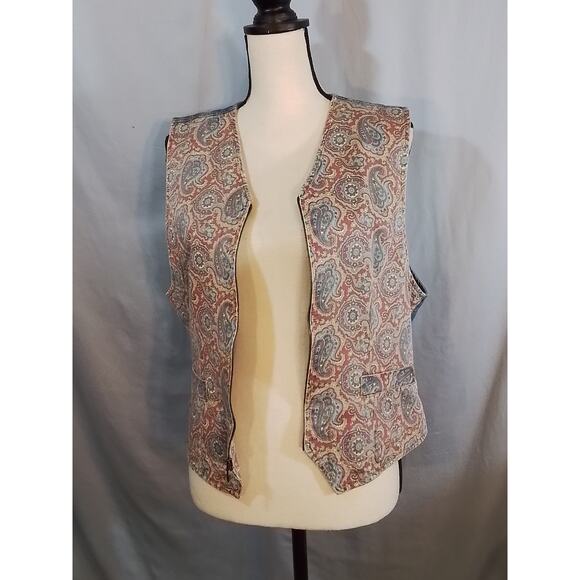 Vintage Liz Wear Paisley and Denim Vest - Picture 2 of 6